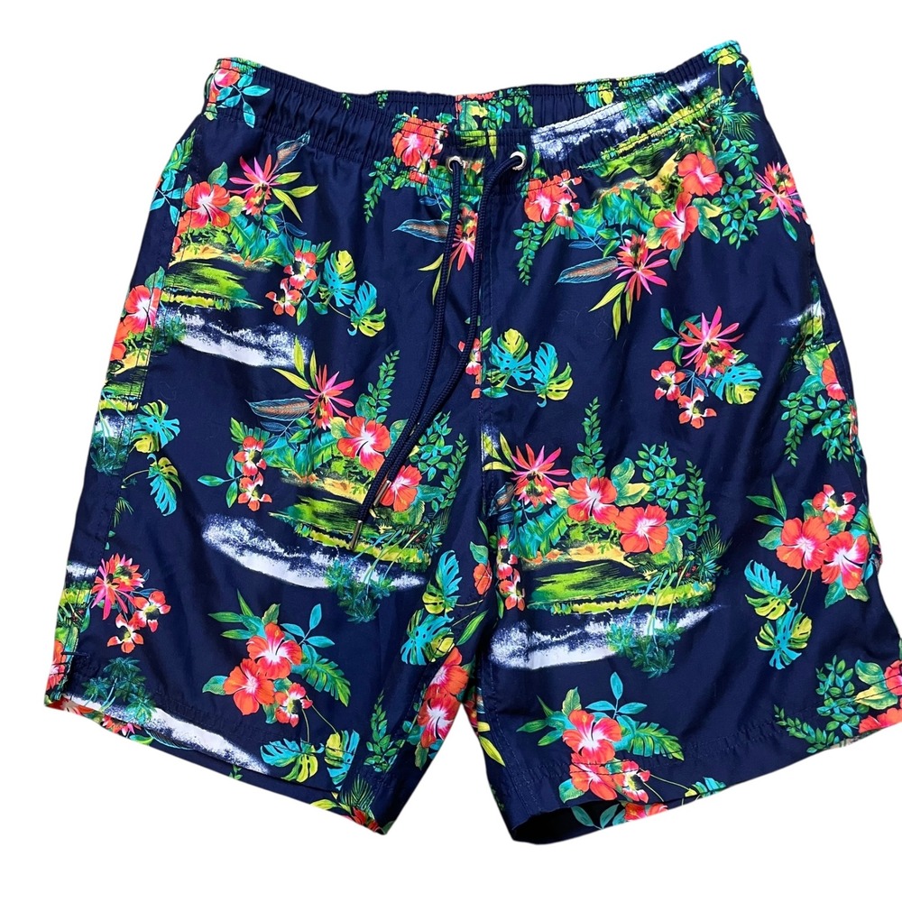 Lands' End Mens Swim Trunks Floral Tropical Hawaiian Beach‎ Shorts Size M